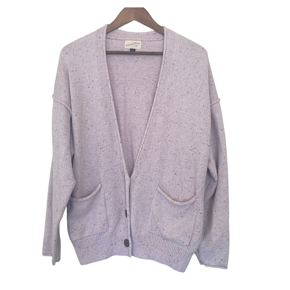 Universal Thread Lavender Confetti Speckle Cardigan Large Button Front V-Neck